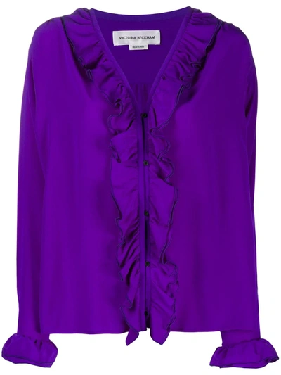 Victoria Beckham Ruffled Silk Crepe De Chine Blouse In Purple