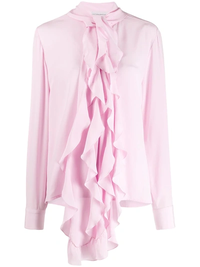Victoria Beckham Ruffled Silk Crepe De Chine Blouse In Pink