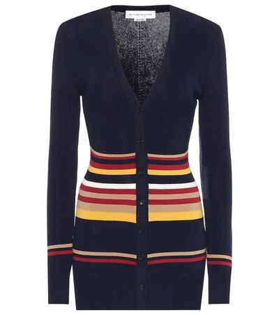 Victoria Beckham Striped Stretch Cotton-blend Cardigan In Navy