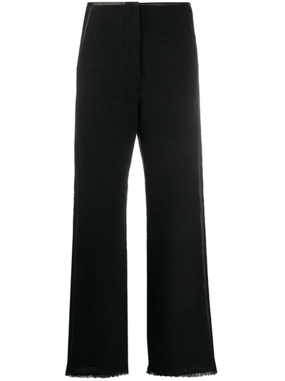 Nanushka Kyra Frayed Cotton-blend Straight-leg Trousers In Black