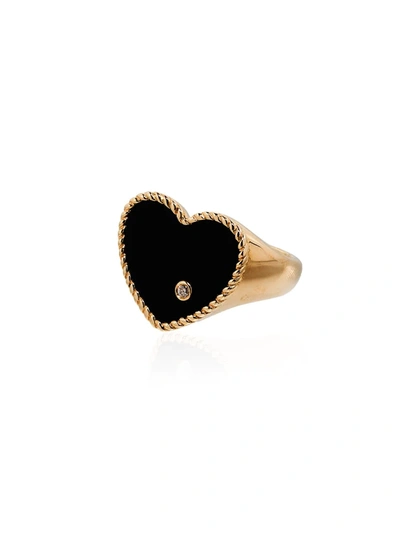 Yvonne Léon 9k Yellow Gold Heart Diamond Signet Ring In Metallic
