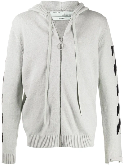 Off-white Diagonal Stripes Cotton Knit Hoodie In Grey