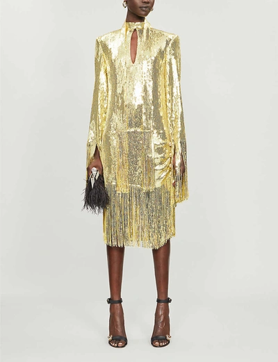 Balmain Fringed Sequinned Midi Dress In Gold