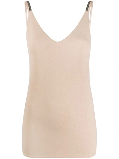 Brunello Cucinelli Bead-embellished Stretch-crepe Camisole In Neutral