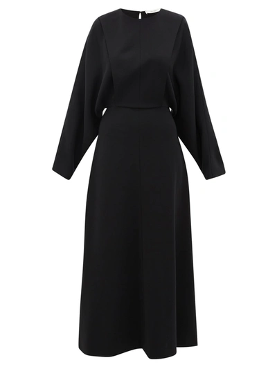 The Row Cobai Panelled Silk And Crepe Maxi Dress In Black