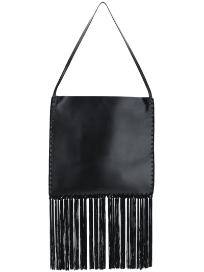 Jil Sander Border Tasselled Leather Tote Bag In Black