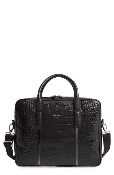 Ted Baker Nugget Croc-embossed Leather Document Bag In Black