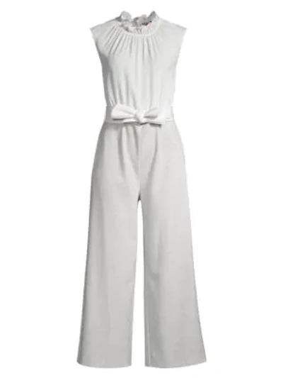 Rebecca Taylor Ruffle Strech-silk Suiting Jumpsuit In Light Heather Grey