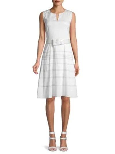 Karl Lagerfeld Striped & Belted Dress In Soft White