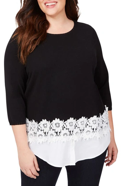 Foxcroft Zadie Layered-look Lace Trim Sweater In Black