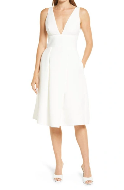 Amsale Faille Fit & Flare Wedding Dress In Silk White