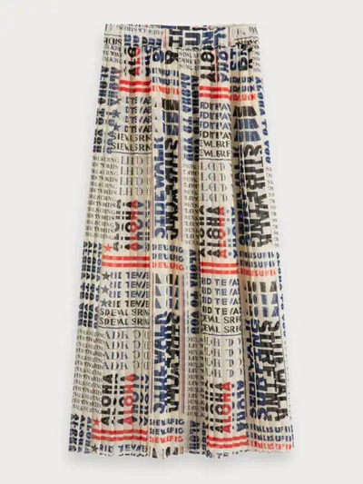 Scotch & Soda Print Pleated Midi Skirt In Beige