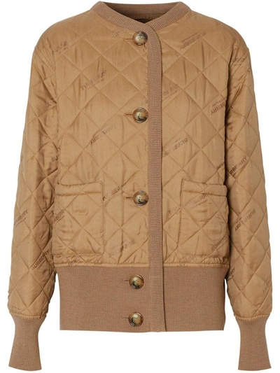 Burberry Nairn Quilt Front Logo Jacquard Sweater Jacket In Brown