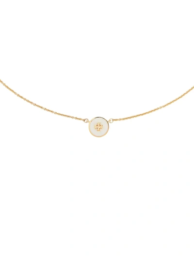 Tory Burch Kira Enameled Pendant Necklace In Tory Gold / New Ivory