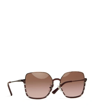 Tory Burch Half-rim Wire Sunglasses In Rose Gold Metal Bath