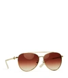 Tory Burch Miller Pilot Sunglasses In Shiny Gold Metal With Lt Brn Lens