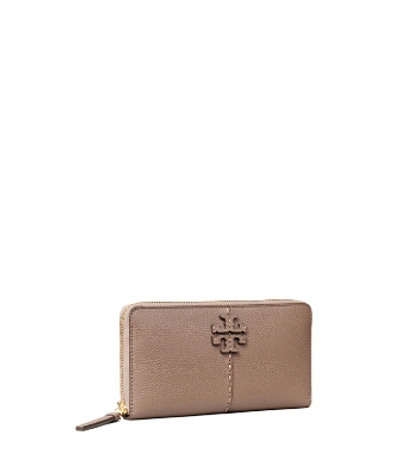 Tory Burch Mcgraw Zip Continental Wallet In Silver Maple