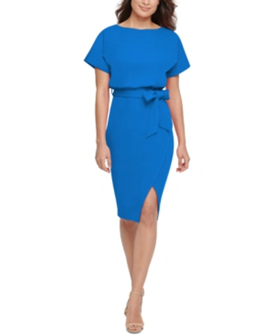 Kensie Blouson Wrap Dress In Blue