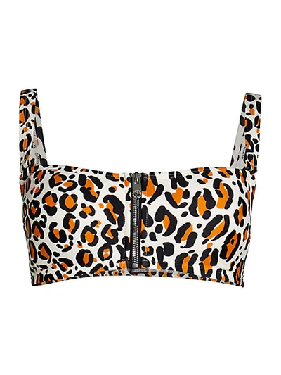 Dkny Leopard-print Zip Bikini Top Women's Swimsuit In Golden Oak