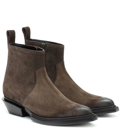 Balenciaga Suede Ankle Boots In Brown
