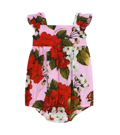Dolce & Gabbana Baby Floral Cotton Playsuit In Pink