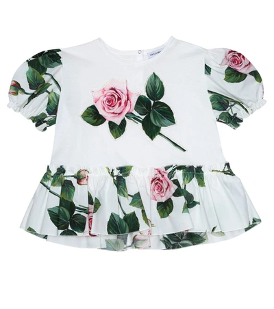 Dolce & Gabbana Kids' Appliquéd Floral Cotton T-shirt In White