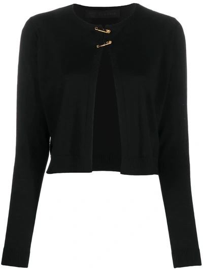 Versace Safety Pin Knit Wool Cropped Cardigan In Black