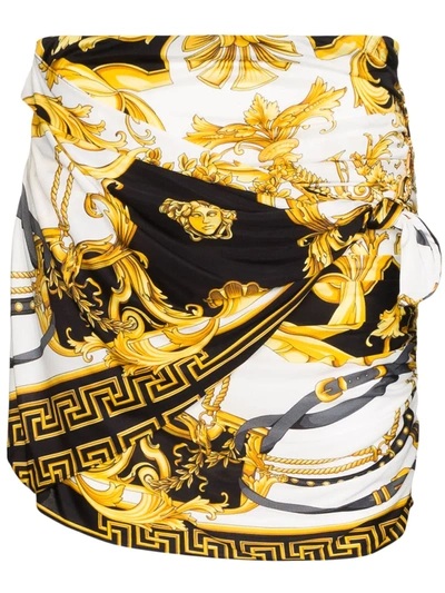 Versace Rodeo Queen Baroque Print Gathered Mini Skirt In Black