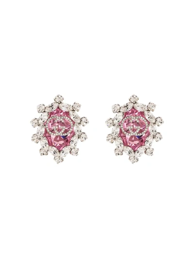 Gucci Gg Interlocking Crystal Clip-on Earrings In Pink