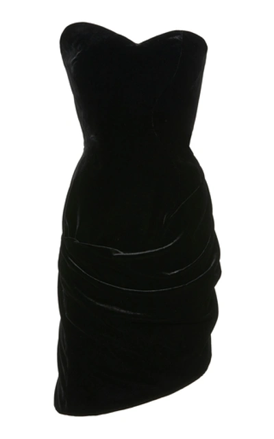Brandon Maxwell Asymmetric Strapless Velvet Mini Dress In Black