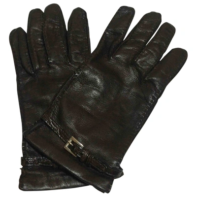 Pre-owned Prada Leather Gloves In Brown