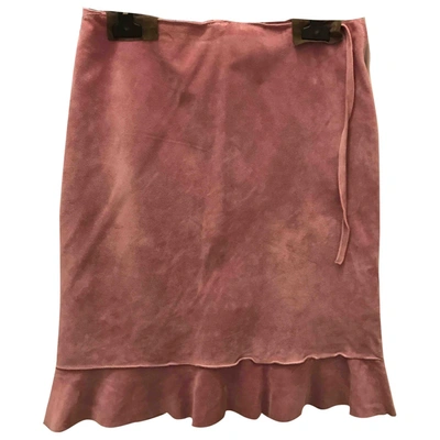 Pre-owned Pinko Leather Mid-length Skirt In Pink