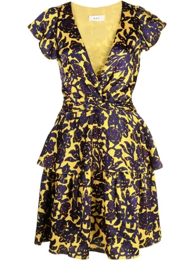A.l.c Viera Twist-front Floral-print Hammered-silk Mini Dress In Yellow