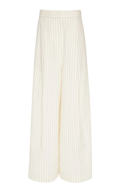 Brunello Cucinelli Pinstripe Pleated Stretch-cotton Wide-leg Pants In Black/white