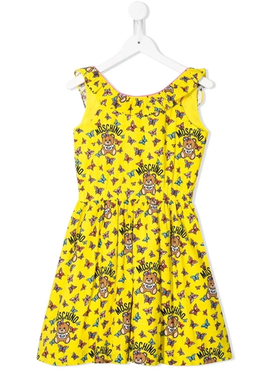 Moschino Teen Butterfly Print Dress In Giallo