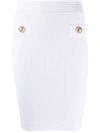 Balmain Logo Button Pencil Skirt In White