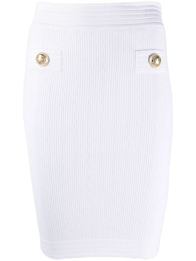Balmain Logo Button Pencil Skirt In White