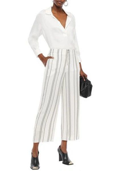 Proenza Schouler Cropped Distressed Striped Crepe Wide-leg Pants In White