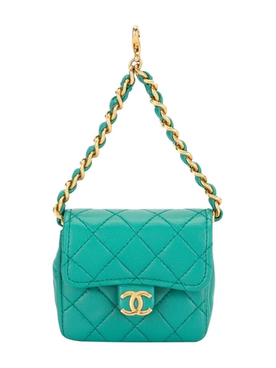 Pre-owned Chanel 1989 Diamond-quilted Cc Pouch In Blue