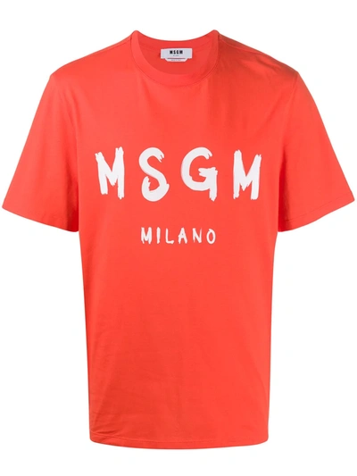Msgm Logo-print Boxy T-shirt In Orange