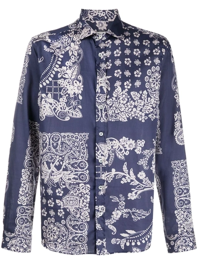 Etro Long-sleeved Paisley-print Shirt In Blue