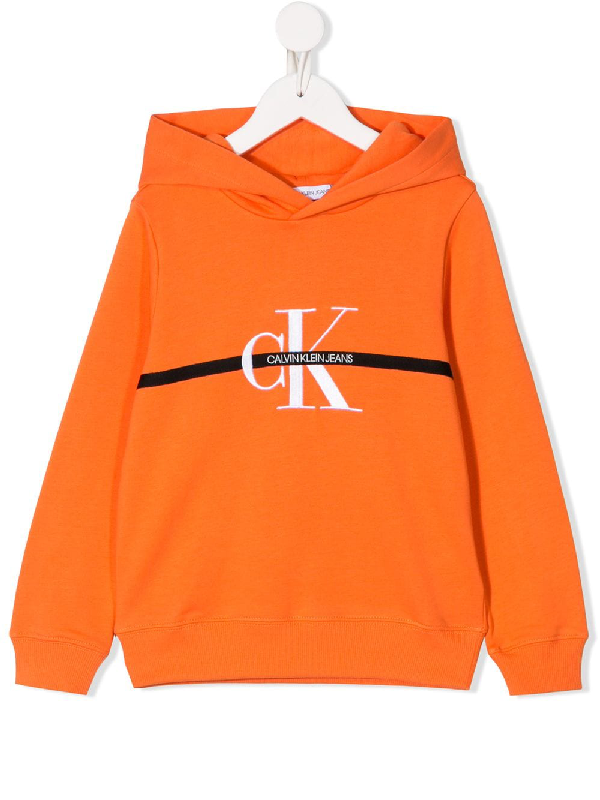 Calvin Klein Kids' Long Sleeve Printed Logo Hoodie In Orange | ModeSens