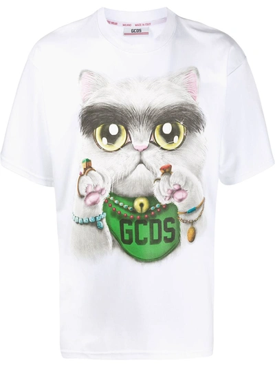 Gcds Short Sleeve Cat Logo Print T-shirt In White