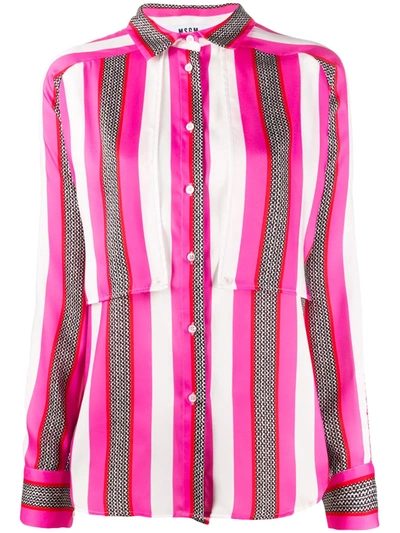 Msgm Double-layered Striped Shirt In Pink