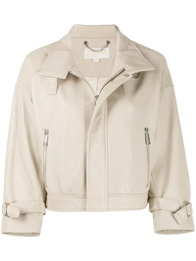 Michael Michael Kors Cropped Biker Jacket In Neutrals