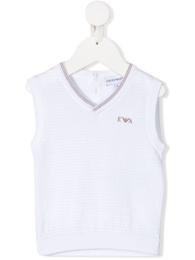 Emporio Armani Babies' Textured-knit Waistcoat In White