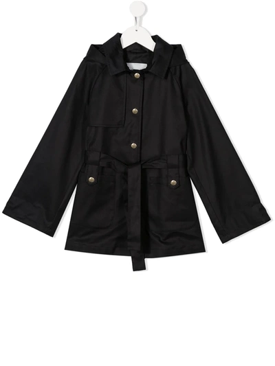 Herno Kids' Hooded Twill Coat In Dark Blue