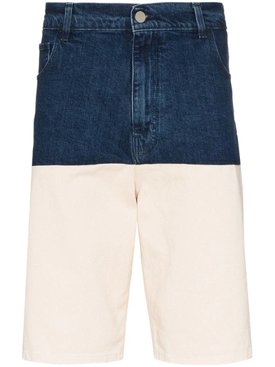 Raf Simons Two Tone Denim Shorts In Navy/ecru