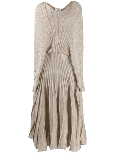 Stella Mccartney Glitter Knitted Long Dress In Neutrals