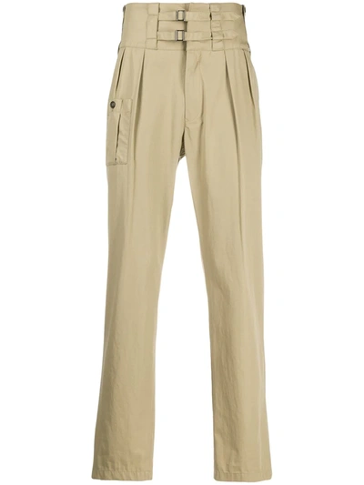 Dolce & Gabbana Double Buckle Tailored Bush Pants In Neutrals